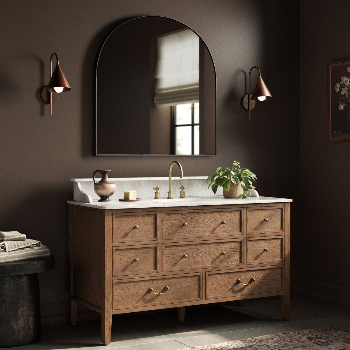 Evelyn Single Wide Vanity - Satin Worn Oak Veneer