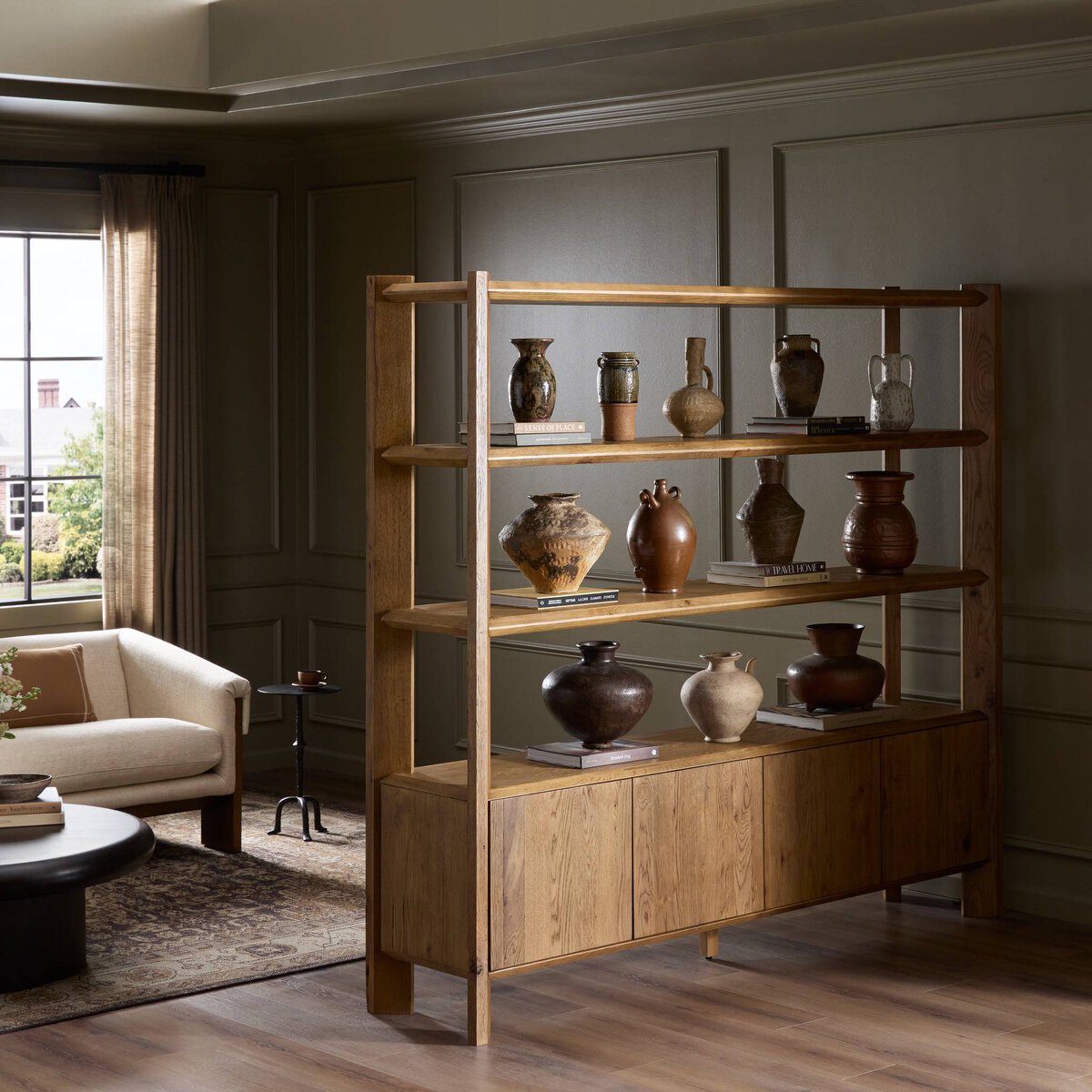 Osric Wide Bookshelf - Smoked Black Oak