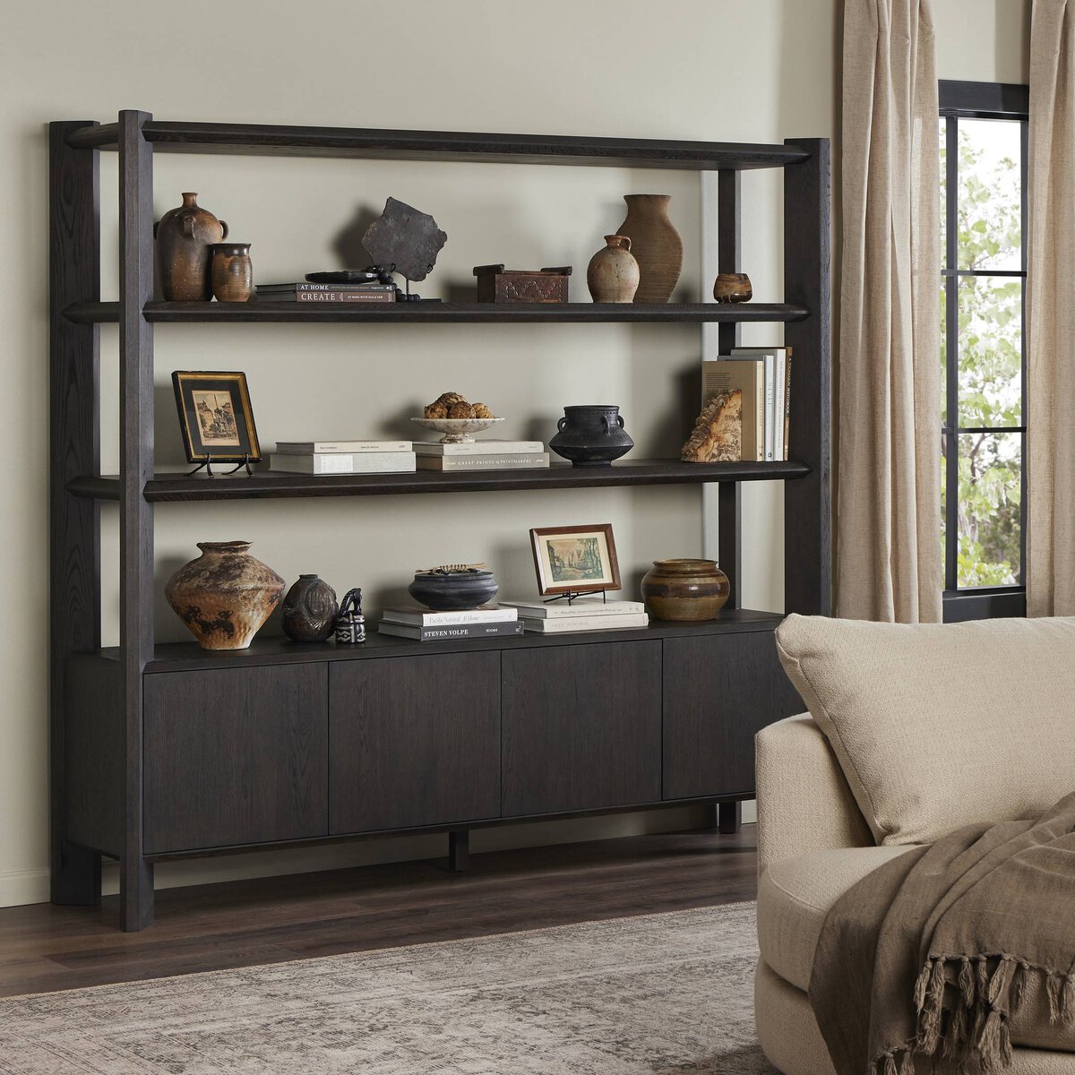 Osric Wide Bookshelf - Smoked Black Oak