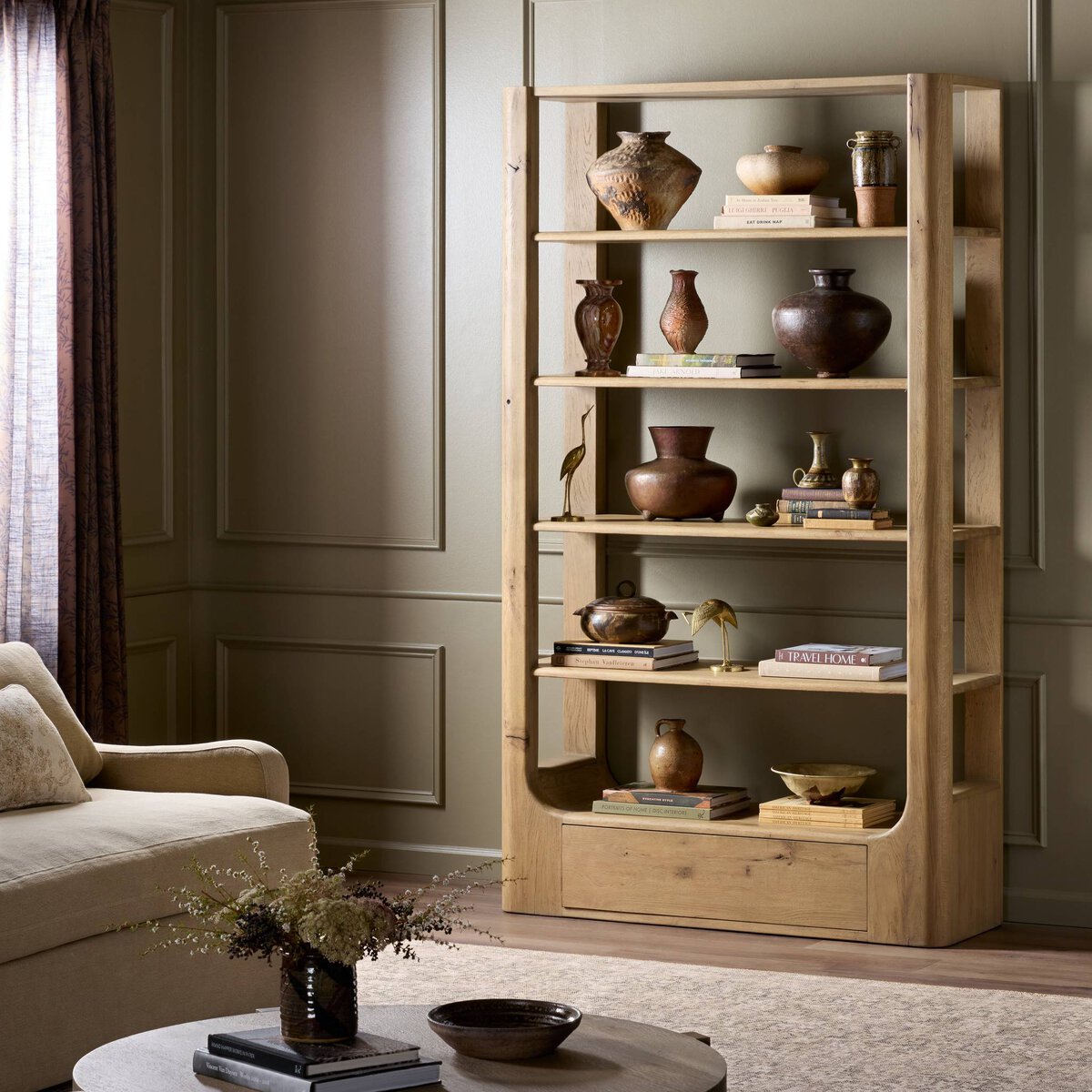 Leofwin Bookcase - Aged Natural Oak Veneer