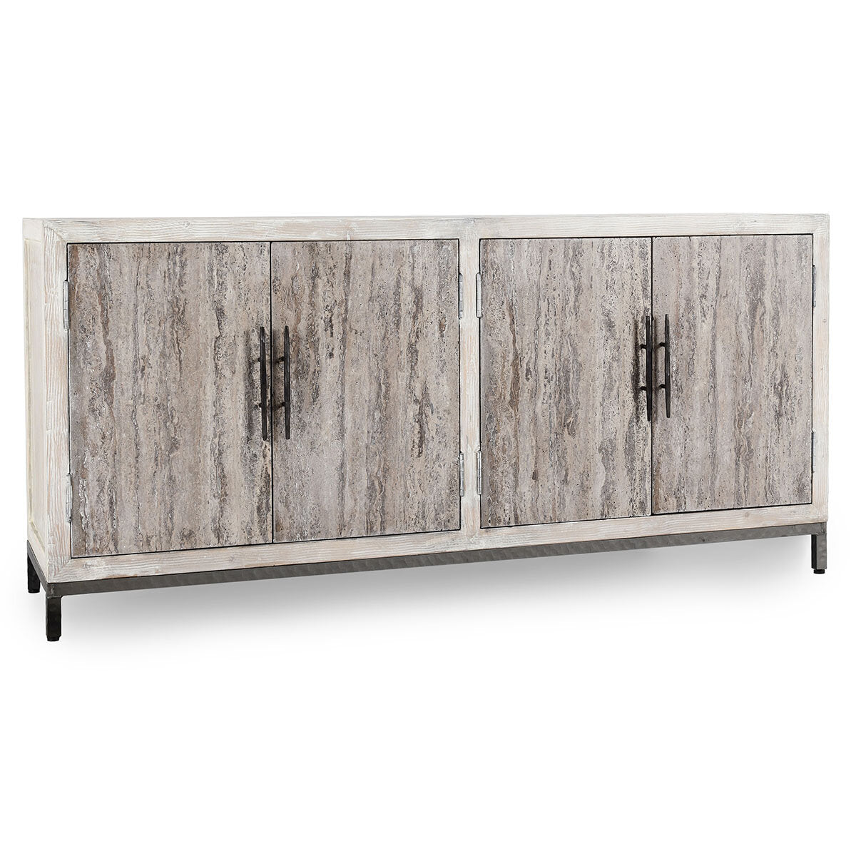 Lisbon 4 Door Cabinet Timeworn Cream/Travertine