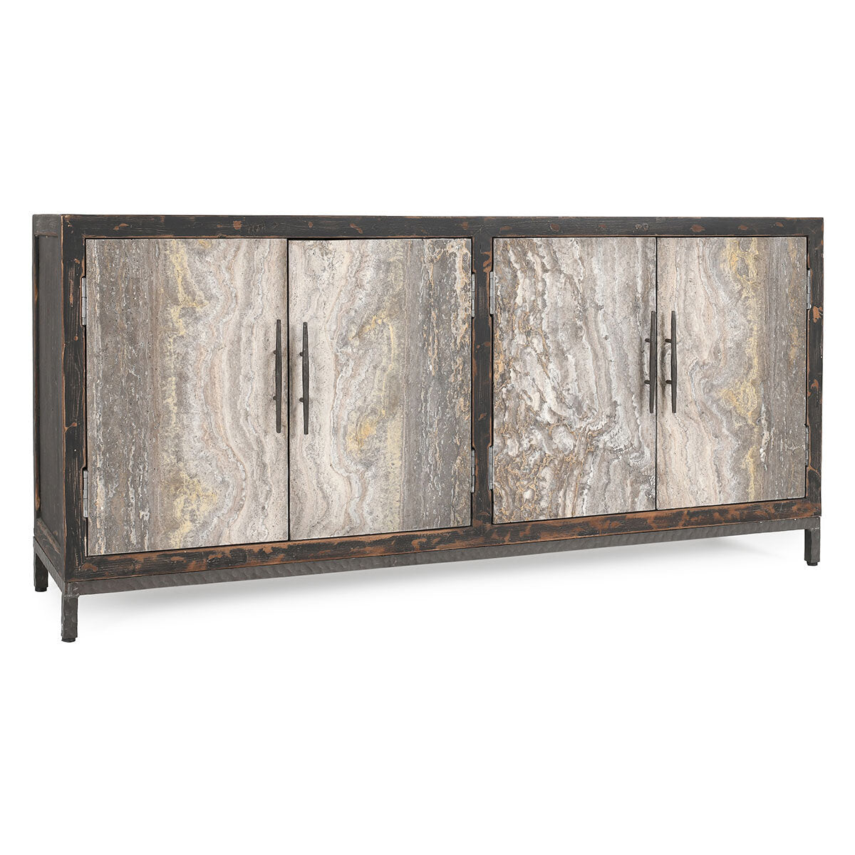 Lisbon 6 Door Cabinet Weathered Black/Travertine