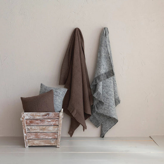 Gray striped wool throw